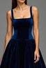 Load image into Gallery viewer, Navy Velvet A Line Square Neck Long Holiday Party Dress