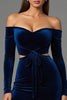 Load image into Gallery viewer, Navy Velvet Off the Shoulder Long Holiday Party Dress with Slit