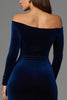 Load image into Gallery viewer, Navy Velvet Off the Shoulder Long Holiday Party Dress with Slit