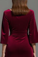 Load image into Gallery viewer, Burgundy Velvet V-Neck Long Holiday Party Dress with Sleeves