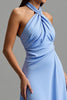 Load image into Gallery viewer, Blue Satin Halter Backless Long Formal Dress