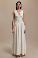 Load image into Gallery viewer, Simple Ivory A-Line V-Neck Maxi Formal Dress