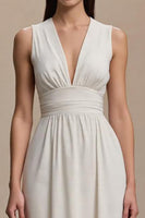 Load image into Gallery viewer, Simple Ivory A-Line V-Neck Maxi Formal Dress