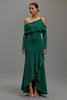 Load image into Gallery viewer, Dark Green High-Low One Shoulder Formal Dress with Sleeves