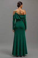 Load image into Gallery viewer, Dark Green High-Low One Shoulder Formal Dress with Sleeves
