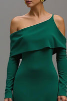 Load image into Gallery viewer, Dark Green High-Low One Shoulder Formal Dress with Sleeves