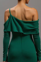 Load image into Gallery viewer, Dark Green High-Low One Shoulder Formal Dress with Sleeves