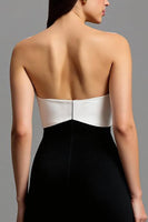 Load image into Gallery viewer, Black and White Satin Strapless Long Formal Dress with Bows
