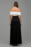 Load image into Gallery viewer, Black and White Satin Sheath Long Formal Dress with Bows
