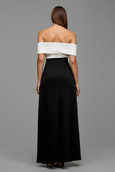 Black and White Satin Sheath Long Formal Dress with Bows
