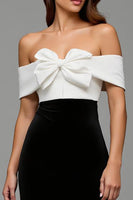 Load image into Gallery viewer, Black and White Satin Sheath Long Formal Dress with Bows