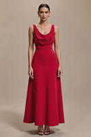 Load image into Gallery viewer, Simple Red Satin Cowl Neck A Line Long Formal Dress