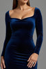 Load image into Gallery viewer, Simple Navy Long Sleeves Velvet Holiday Party Dress