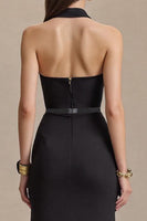 Load image into Gallery viewer, Black Stain Halter Sheath Long Formal Dress with Slit