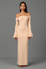 Load image into Gallery viewer, Apricot Sheath Off the Shoulder Long Sleeves Formal Dress