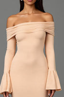 Load image into Gallery viewer, Apricot Sheath Off the Shoulder Long Sleeves Formal Dress