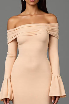 Apricot Sheath Off the Shoulder Long Sleeves Formal Dress