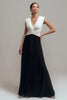 Load image into Gallery viewer, Chiffon Black and White V Neck Sheath Long Formal Dress