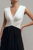 Load image into Gallery viewer, Chiffon Black and White V Neck Sheath Long Formal Dress