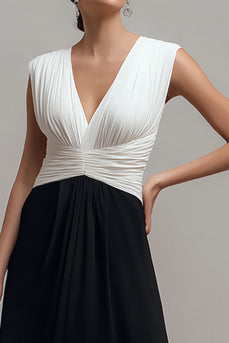 Chiffon Black and White V Neck Sheath Long Formal Dress