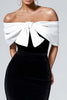 Load image into Gallery viewer, Black and White Velvet Bodycon Maxi Cocktail Dress with Bow