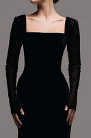 Load image into Gallery viewer, Simple Black Velvet Sheath Long Sleeves Holiday Party Dress