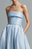 Load image into Gallery viewer, Simple Sky Blue Satin A Line Strapless Long Formal Dress