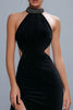 Load image into Gallery viewer, Sheath Halter Cut Out Long Black Tie Dress with Slit