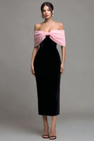 Load image into Gallery viewer, Black and Pink Velvet Strapless Bodycon Maxi Holiday Party Dress with Bow