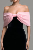 Load image into Gallery viewer, Black and Pink Velvet Strapless Bodycon Maxi Holiday Party Dress with Bow
