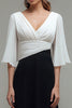 Load image into Gallery viewer, Black and White Chiffon Ruched Maxi Formal Dress with Sleeves