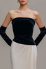 Load image into Gallery viewer, Black and Champagne Velvet Strapless Sheath Long Holiday Party Dress
