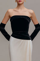 Load image into Gallery viewer, Black and Champagne Velvet Strapless Sheath Long Holiday Party Dress