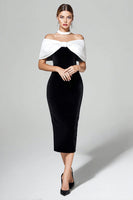 Load image into Gallery viewer, Black and White Velvet Bodycon Maxi Holiday Party Dress with Bow