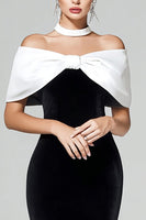 Load image into Gallery viewer, Black and White Velvet Bodycon Maxi Holiday Party Dress with Bow