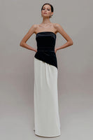 Load image into Gallery viewer, Black and White Velvet Sheath Patchwork Long Holiday Party Dress