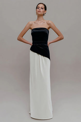 Black and White Velvet Sheath Patchwork Long Holiday Party Dress