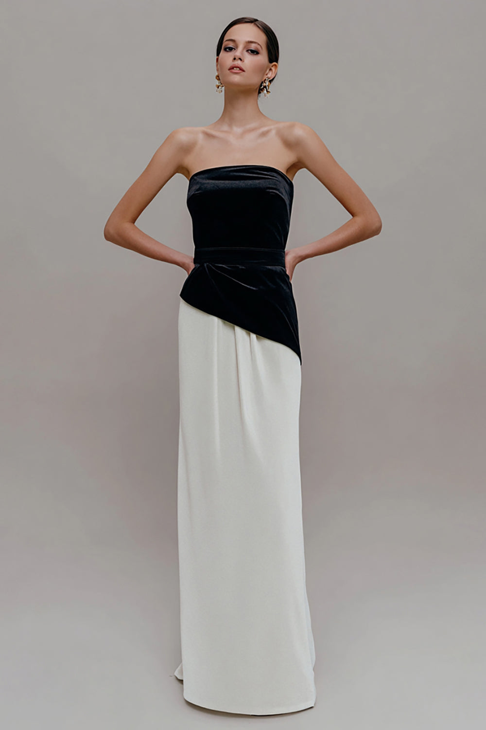 Black and White Velvet Sheath Patchwork Long Holiday Party Dress