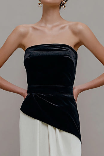 Black and White Velvet Sheath Patchwork Long Holiday Party Dress