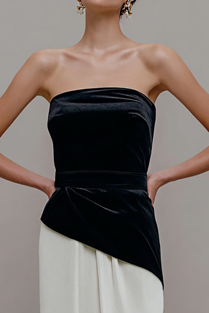 Load image into Gallery viewer, Black and White Velvet Sheath Patchwork Long Holiday Party Dress