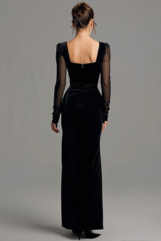 Black Sheath Velvet Long Sleeves Hodliday Party Dress with Slit