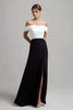 Load image into Gallery viewer, Black and White Satin Off the Shoulder Long Formal Dress with Slit