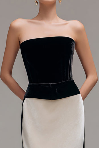 Black and Champagne Sheath Patchwork Long Holiday Party Dress