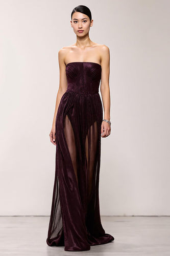 Simple Coffee Sheath Strapless Long Evening Dress