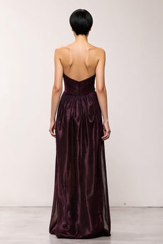 Simple Coffee Sheath Strapless Long Evening Dress