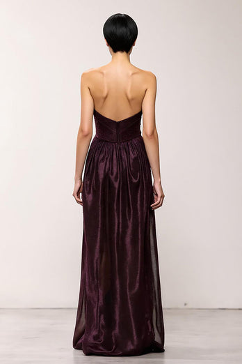 Simple Coffee Sheath Strapless Long Evening Dress