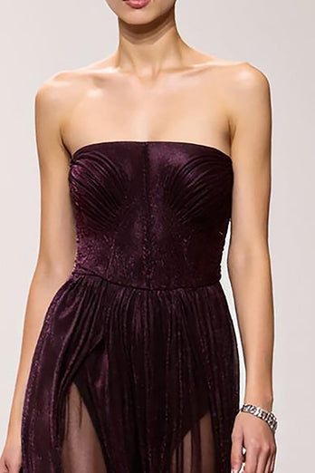 Simple Coffee Sheath Strapless Long Evening Dress