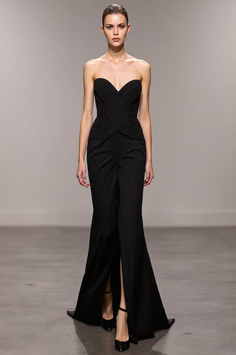 Black Mermaid Sweetheart Maxi Evening Dress with Slit