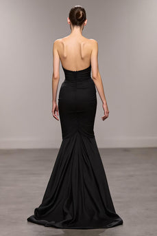 Black Mermaid Sweetheart Maxi Evening Dress with Slit
