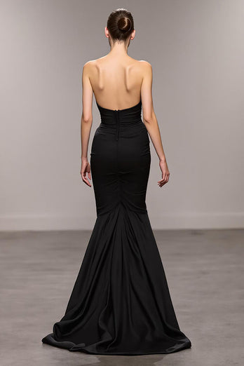 Black Mermaid Sweetheart Maxi Evening Dress with Slit